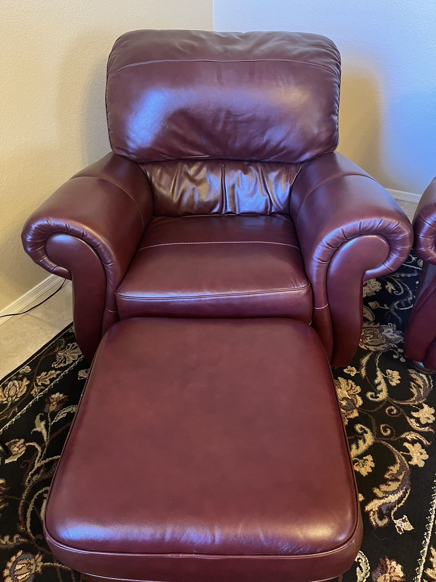 Burgundy Leather 3 Chairs, Loveseat & Ottoman
