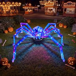 47" Giant Spider Halloween Outdoor Decorations,Pre-lit Prismatic Iridescent Spid