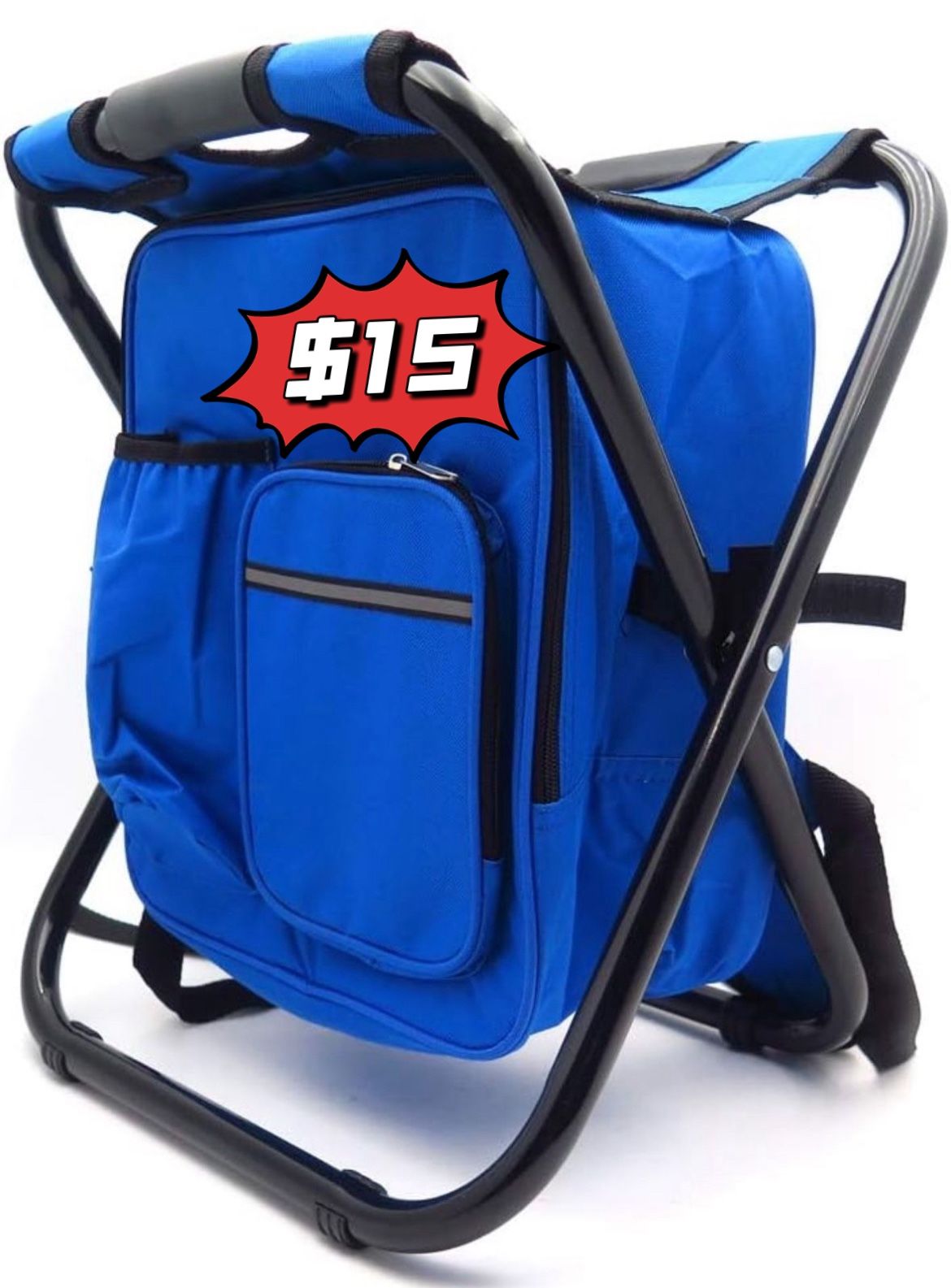 ❤️$15❤️ Backpack Stool Cooler Chair Heavy Duty  Portable Lightweight Stool Backpack Folding Fishing Cooler Seat for Camping Hunting Fishing-Dark Blue/