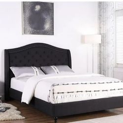 Black King Size Bed - Modern Style Black Tufted Platform Bed 