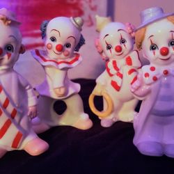 Clowns Enesco Bone China 4" Figurines (4) 1981 Vintage