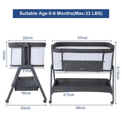 Baby Bassinet Bedside Crib with Storage Wheels Folding Bed Side Sleeper Adjustable Heigh Newborn