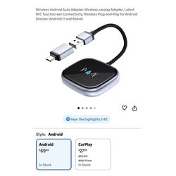 Brand new Wireless Android Auto Adapter, Auto-Reconnect & Low-Latency Car Adapter, Latest NFC Touchscreen Connectivity, Plug & Play for Android Phones