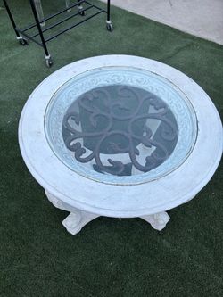 Round White Ornate Glass Top Table