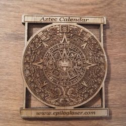Mini Wooden Box Aztec Calendar Carving 6x6
