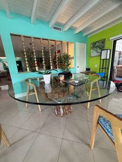 Unique Live Edge Wood & Glass Dining Table - Statement Piece