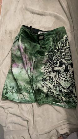 MMA Elite Fight Shorts Green Skull Print