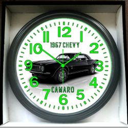 1967 Chevy Chevrolet Camaro Glow In The Dark Wall Clock New!
