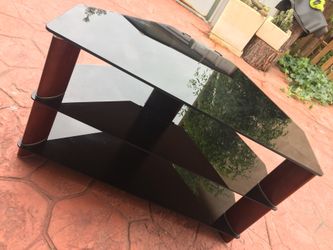 Beautiful Black with Mahogany Glass 3-Tier TV Stand