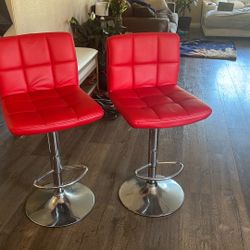 2 Red  modern Swivel Bar / Countertop Stools
