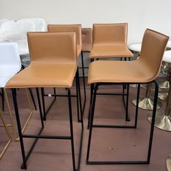 26 Inch Camel Faux Leather and Black Metal Counter Stool (Set of 4)