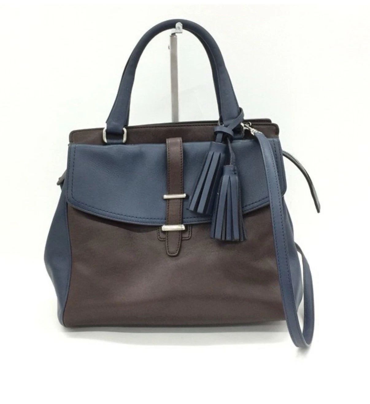 COACH Legacy Leather North South Navy & Brown Handbag F1320