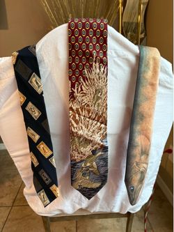Lot of 3 Vintage Novelty Men's Ties - Fish, Waterfowl, Stamps