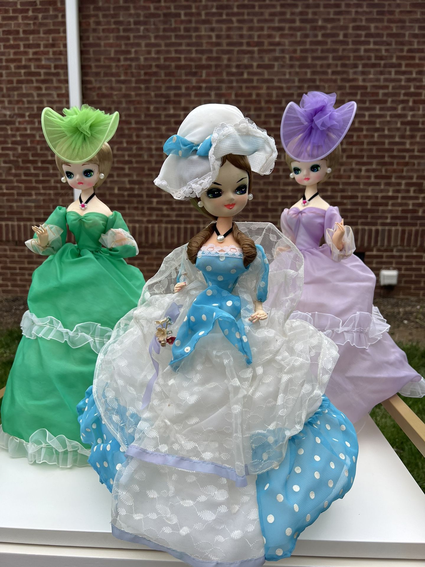 Vintage 16-18” Big Eye Doll Bradley 70s Stockinette Boudoir Korea MCM Mod Anime Manga PRICE IS FOR EACH DOLL Select doll by dress color: Green - cr
