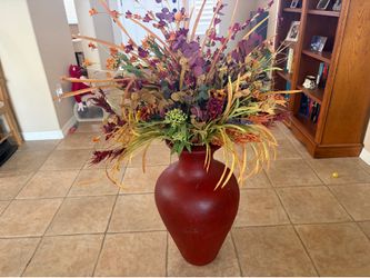 Beautiful Large Terra Cotta Floor Vase With Dried Arrangement