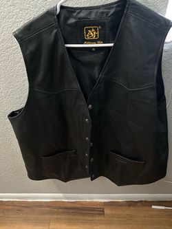 AJ California USA Black Leather Vest XL