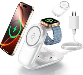 in 1 Magnetic Foldable Wireless Charger，for MagSafe Wireless Charging Station for iPhone 16/15/14/13/12 Series/Apple Watch/AirPods Series, Travel Char