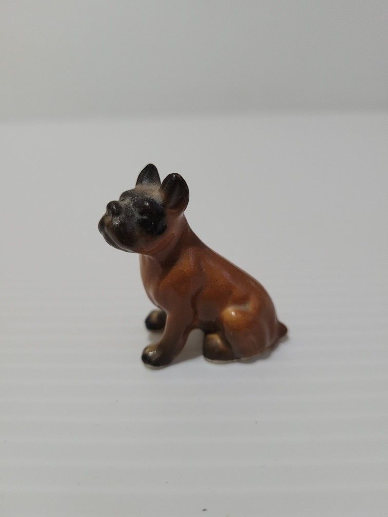 Bone China  boxer brown dog puppy miniature figurine Japan vintage 1.5"Tall.