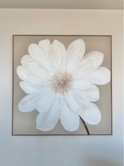 Floral framed canvas, white/beige