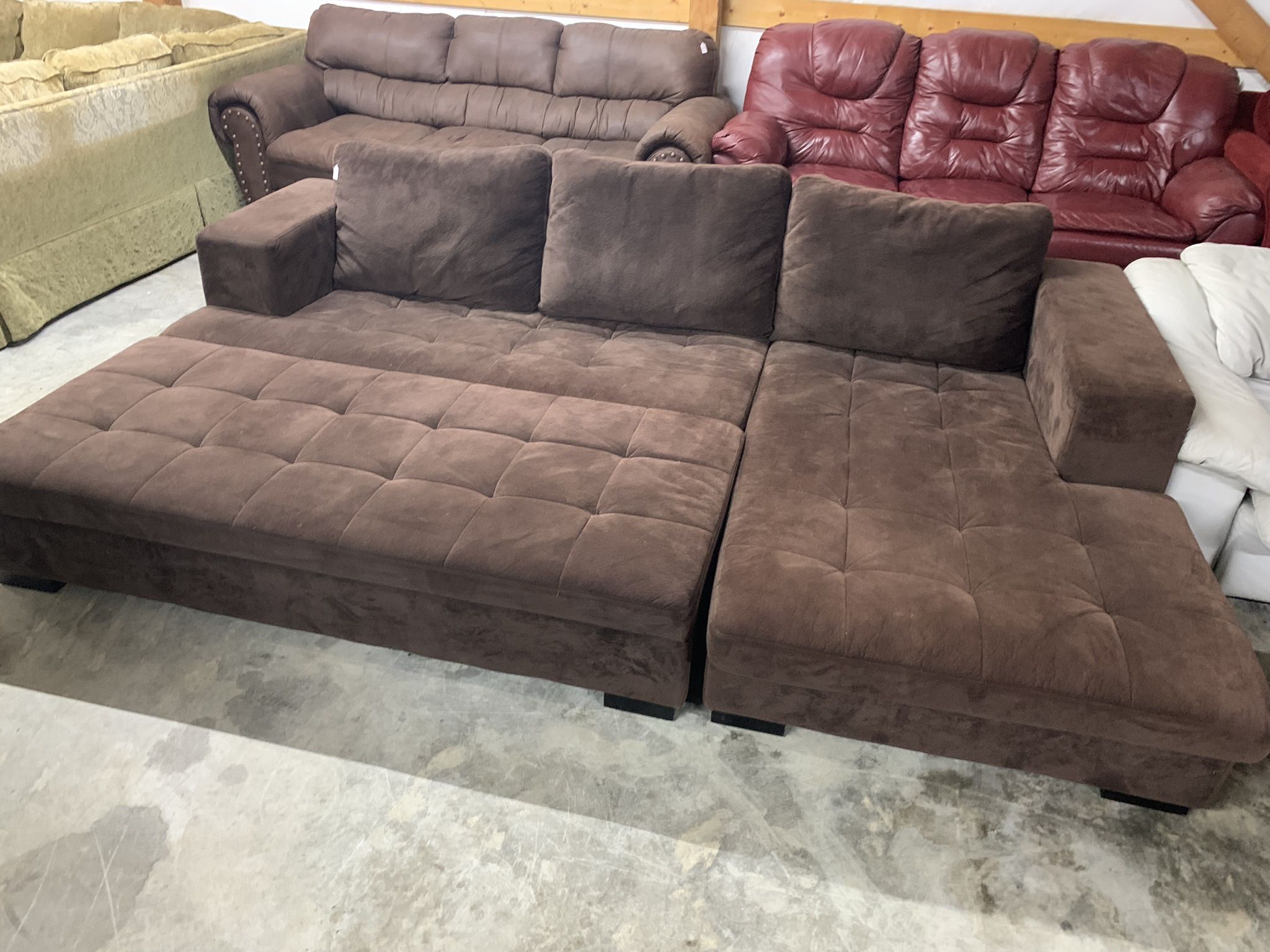 Brown Sectional Couch With Storage Ottoman “WE DELIVER”