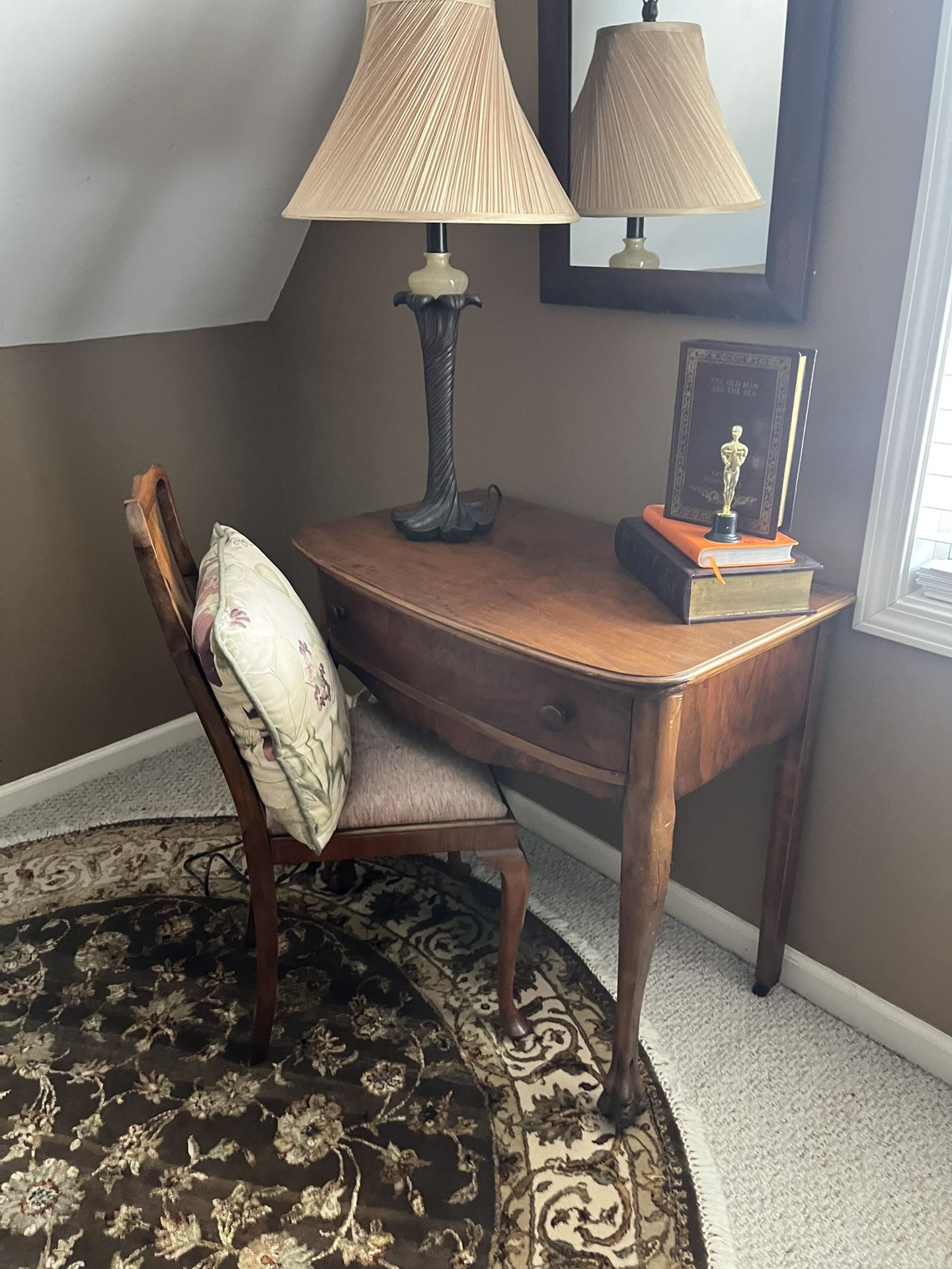 Desk, Chair, Mirror And Lamp