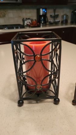 2 Iron Candle Holders With. Beads