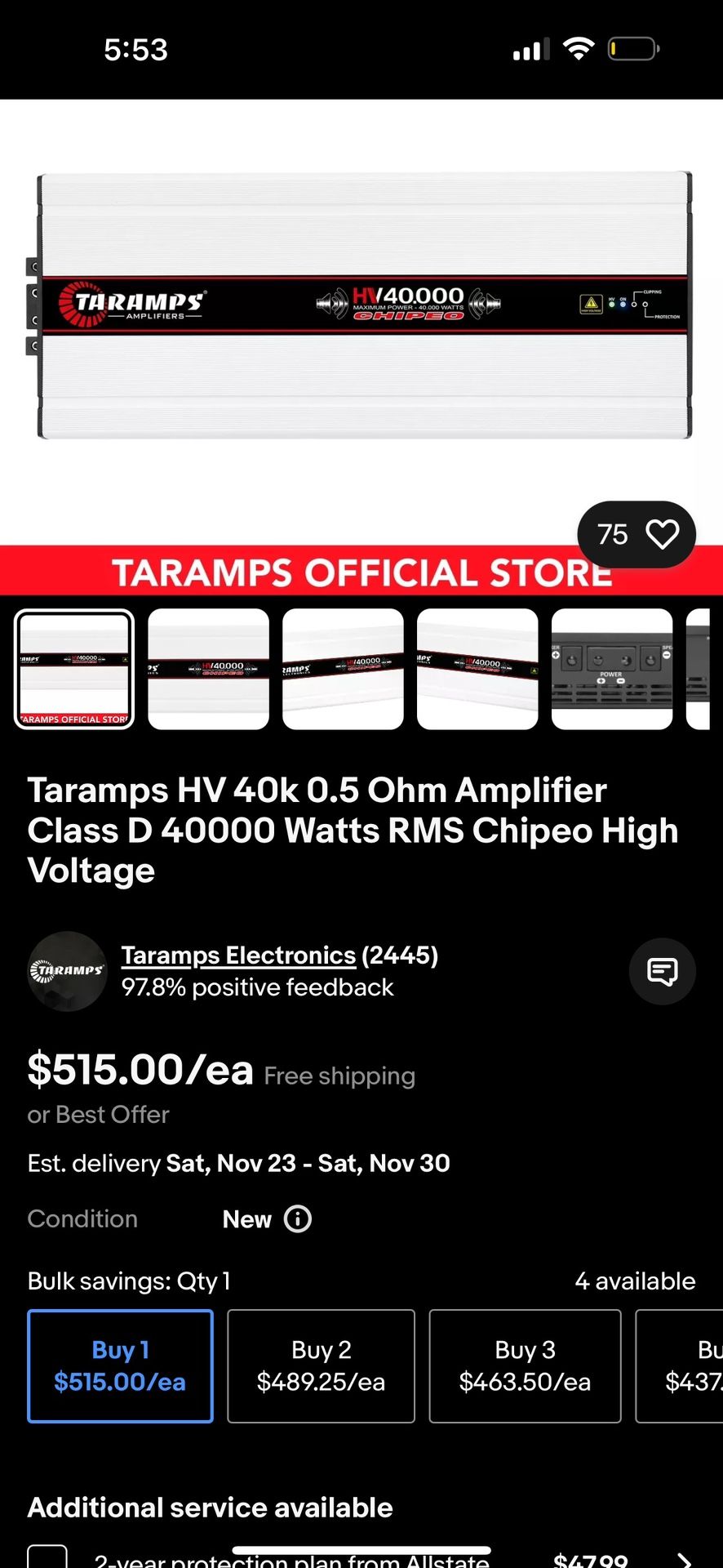 Taramps HV 40k 0.5 Ohm Amplifier Class D 40KWatts RMS Chipeo High Voltage