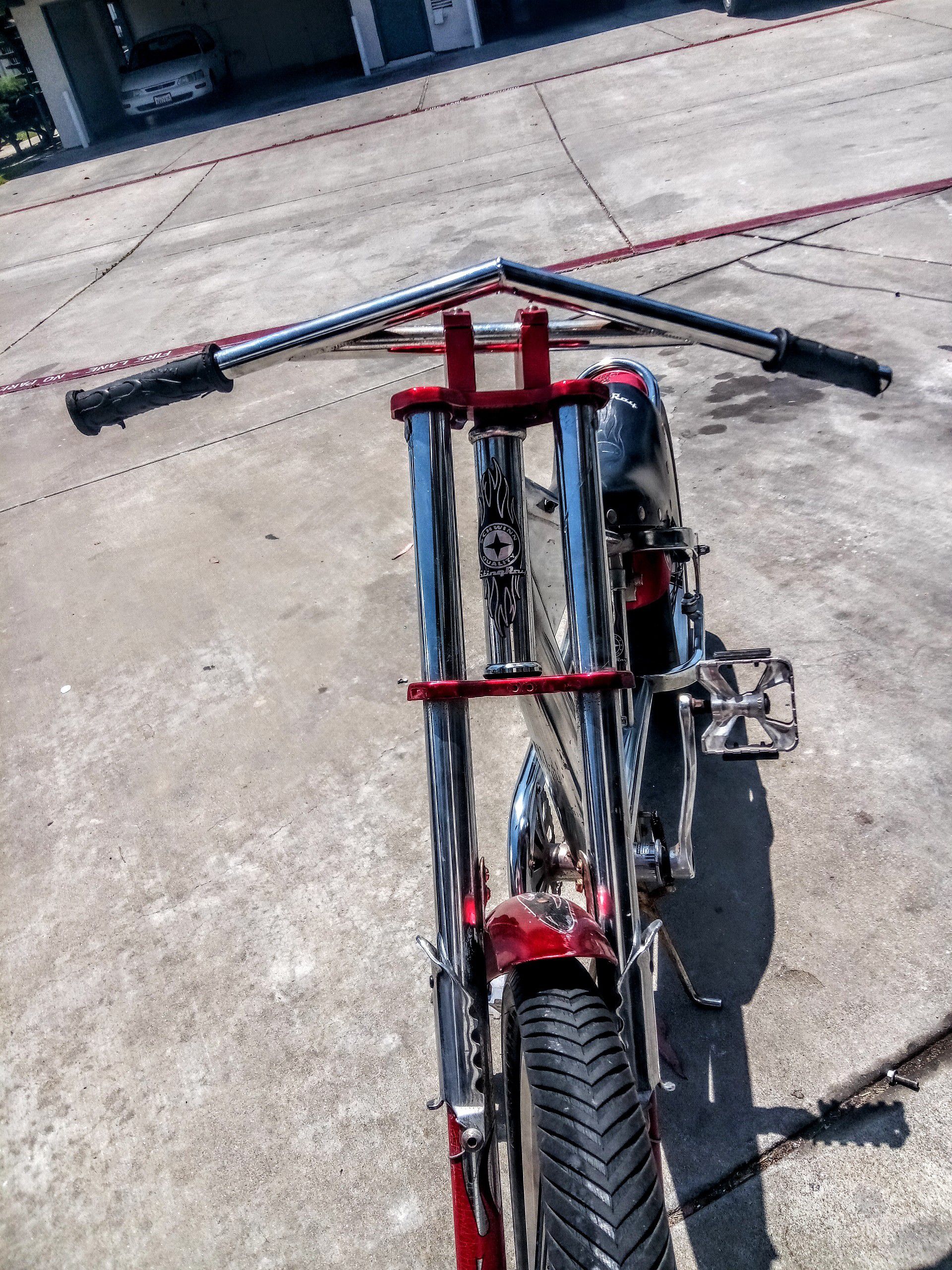 Schwinn Orange County Chopper children's adolescent bicycle. Red and Chrome