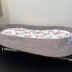 $35$ Zeal’n Life Woven Baby Changing Basket - Oval with Floral Quilted Pad, Clean & Boho Nursery