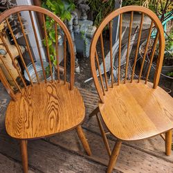 2) Vintage Oak Chairs Good Condition Country Kitchen Chair Pair Dining Seats Farmhouse Windsor  