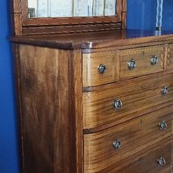 Gorgeous Antique Hepplewhite Tallboy Dresser With Mirror