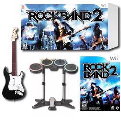 Nintendo Wii-U Wii ROCK BAND 2 Special Edition Bundle drums guitar game & mic