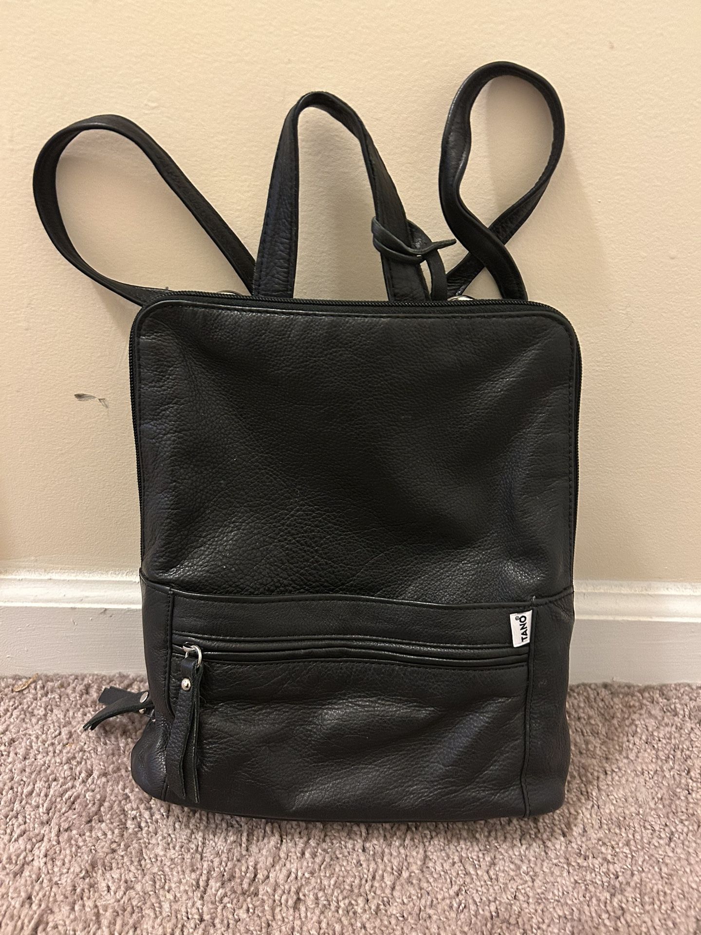 Genuine Leather Tano Top Handle Backpack (Black)