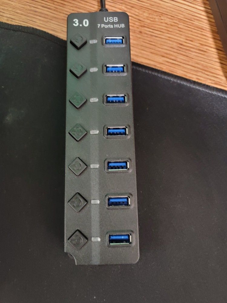 USB 3.0 Hub 7 Port On/Off Switch High Speed Splitter AC Adapter Cable PC Laptop