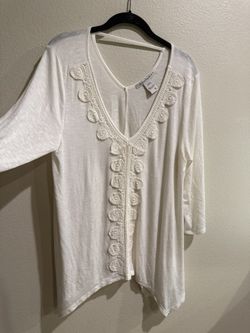 American Rag Women's Long Sleeve V Neck Ivory Cream Top Size XL