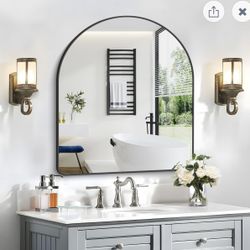 Arched Bathroom Mirror 36"x40", Black Arched Mirror Wall Mounted Modern Black Aluminum Frame Decor Large Dresser Mirror for Bedroom Living Room Entryw
