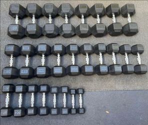 RUBBER DUMBBELLS AVAILABLE (NEW) : 3s thru 90s. (PAIRS OF) : 5s = $15 / 8s = $16 / 10s = $30 / 15s = $40s / 20s = $55 / 25s = $65 / 30s = $75 / 3