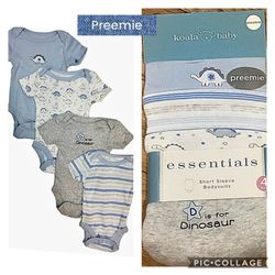 Preemie 7 Lb Koala Baby New NWT Set Of  4  Short Sleeve Bodysuits Onesies RP $28 Dinosaur Gray White Light Blue Perfect For Christmas Or Shower Gift
