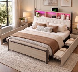 Queen size bed frame with LED lights