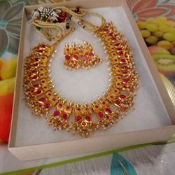 One Gram Gold Plated Necklace With Earrings