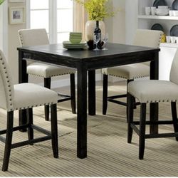 Brand New Antique Black & Beige 5pc Counter Height Dining Table Set