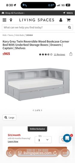 Light gray Twin bed with lots of storage