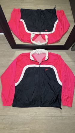Vintage 1990s Nike Pink Striped Embroidered Hooded Windbreaker Zip Up