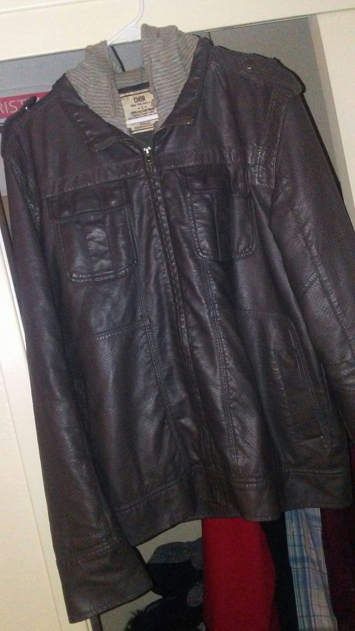 Mens leather jacket/hoodie