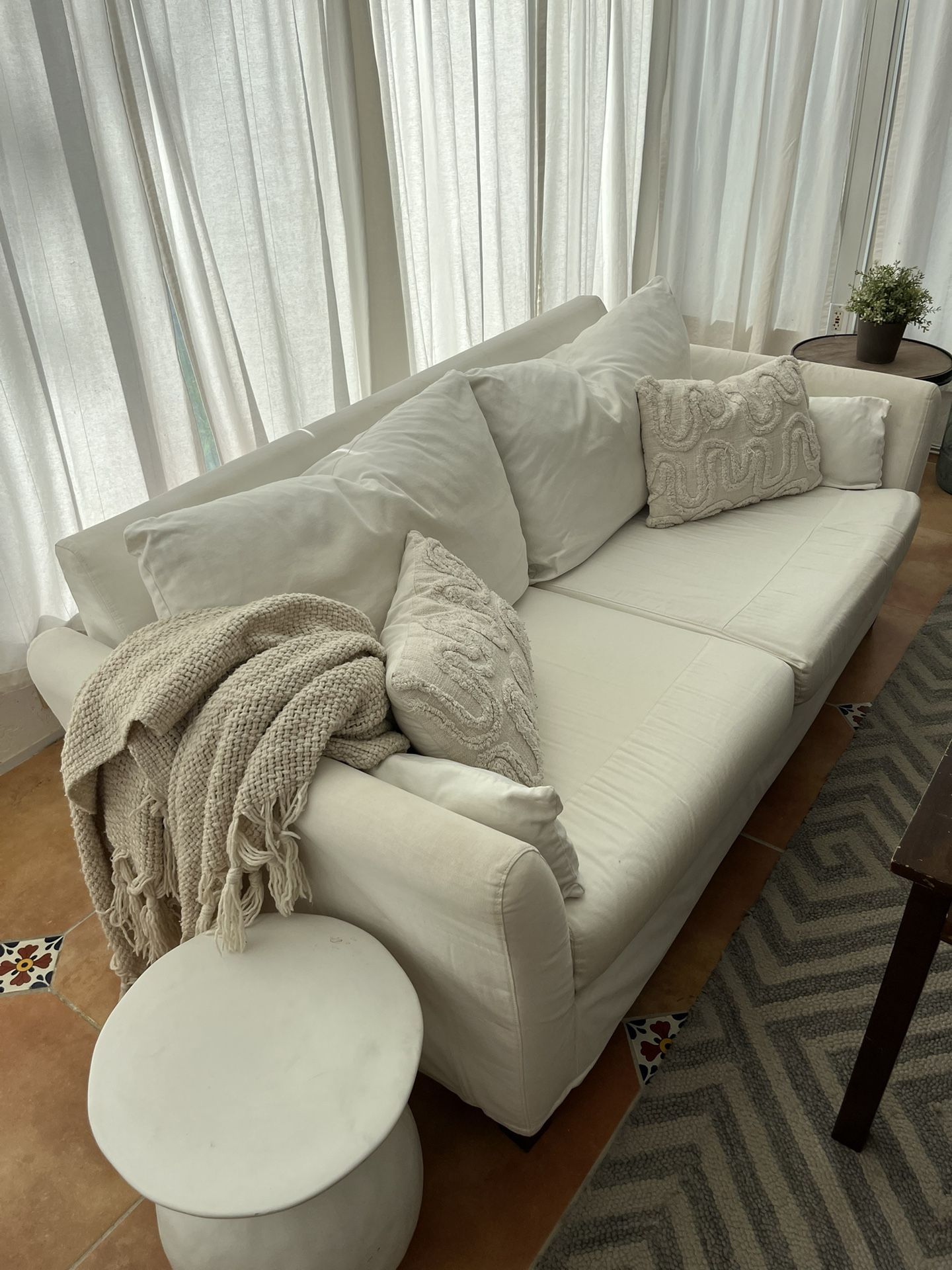 Small World Market Cream Linen Slipcover Sofa