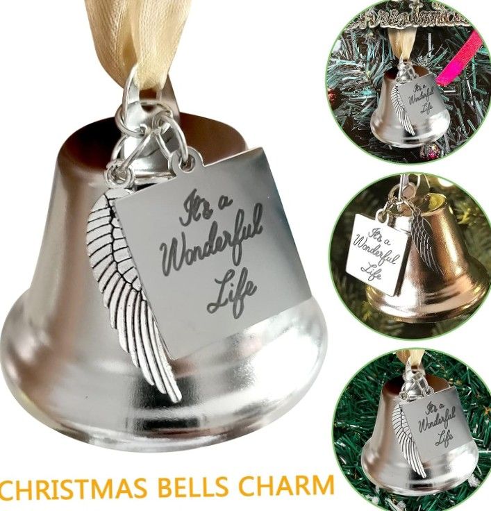 

It's a Wonderful Life Inspired Christmas Ornaments Bell with Stainless Steel Angel Wings

