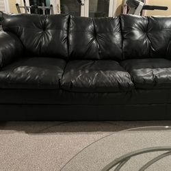 3 Piece Black Leather Couch Set 