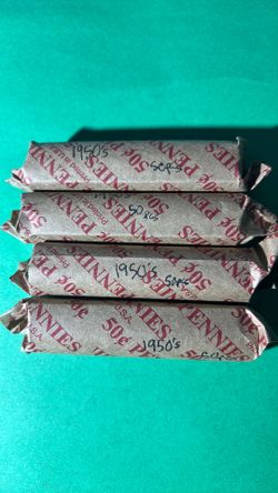 Rolls. 1950’s Wheat cents. Coins