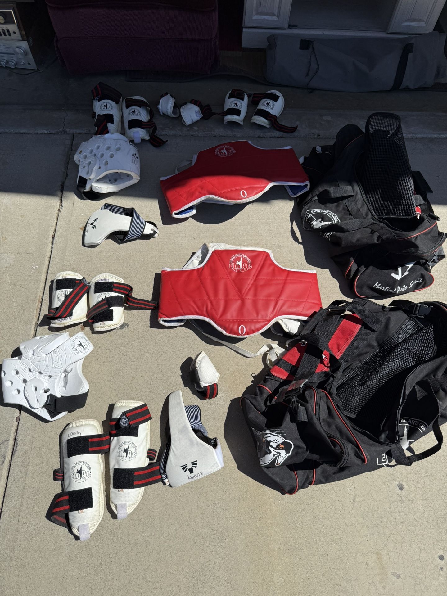 2 Full Sets of EMAC Martial Arts Equipment and 2 Duffle Bags for kids ages 6-10