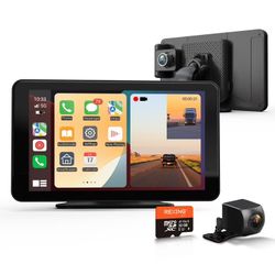 REXING 7" Wireless CarPlay/Android Auto Receiver, 4K Dash Cam, 1080p Rear, GPS, Bluetooth, 32GB Card